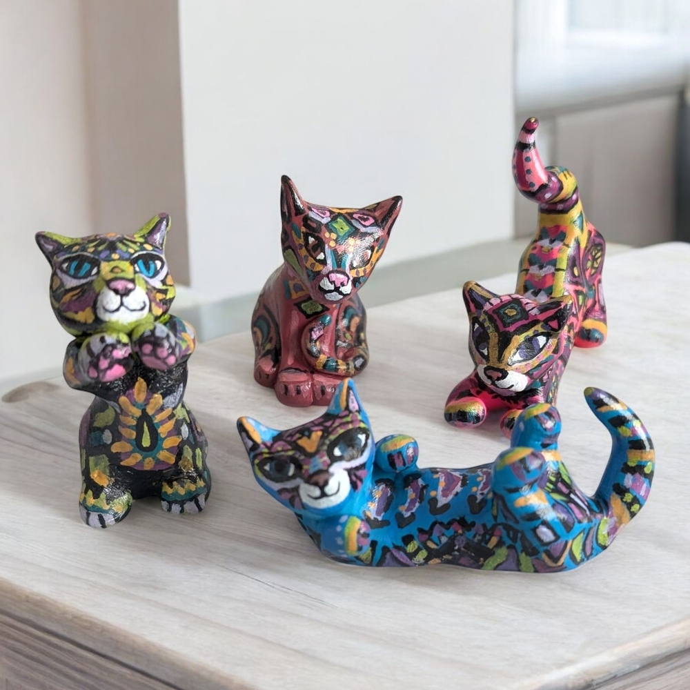 Colorful Handcrafted Cat Figurines